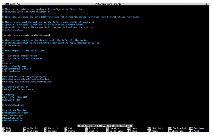 sshd_config open in a text editor, showing MaxAuthTries and PermitRootLogin left at commented-out default values