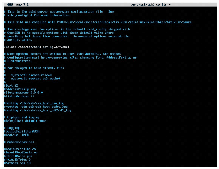 sshd_config showing PermitRootLogin explicitly set to no